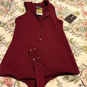 Zara Deep Red Zip-Up Bodysuit